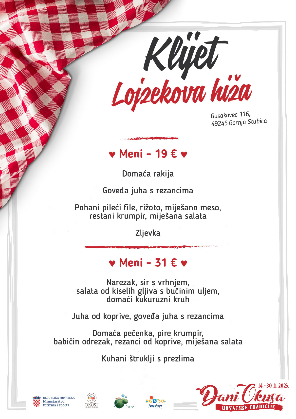 Dani okusa 2025 049 jelovnik Lojzekova hiža